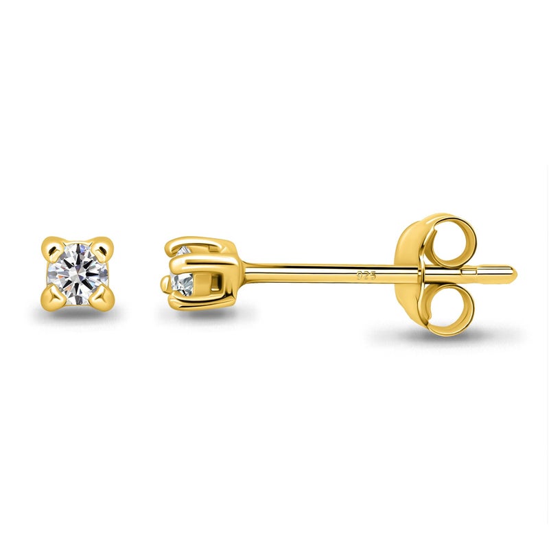 B. BRILLIANT Small Gold Studs 2mm Stud Earrings Yellow Gold Flashed Sterling Silver 2mm Round Stud Cartilage Tiny CZ Earrings for Men Women - Image 1